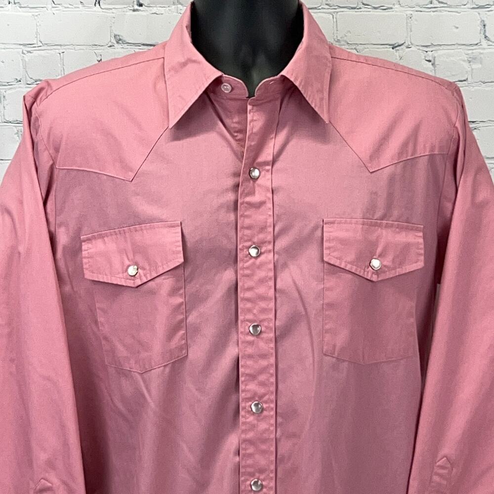Vintage 70s Malco Modes Pearl Snap Button Front Shirt Western Pink L Large